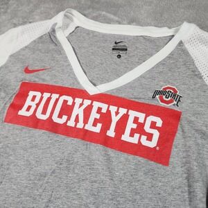 Ohio State Buckeyes Shirt Womens Large Gray White NCAA Football Nike V-Neck Mesh
